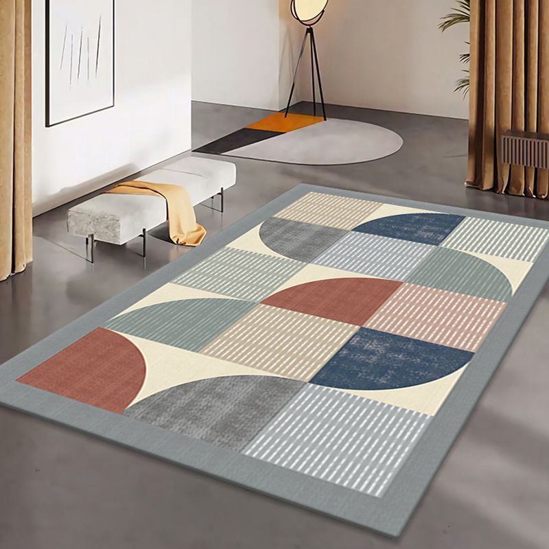 Grey Modern Rug Polyester Pattern Rug Stain Resistant Rug for Living Room