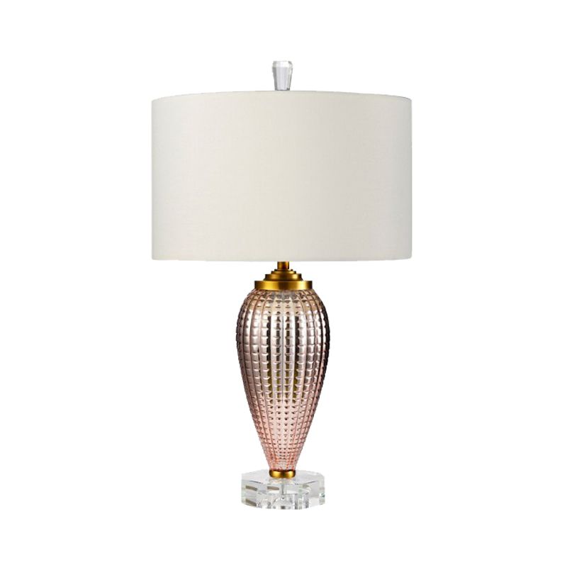 Lampada da tavolo moderna a 1 testa con lampada da scrivania piccola a cilindro bianco con paralume in tessuto
