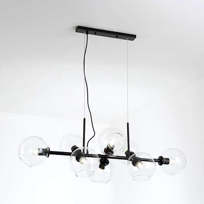 Globe Island Light Minimalist Minimalist Clear/Smoke Grey Glass 8 Luci Black/Gold Lampadario Lumo per sala da pranzo