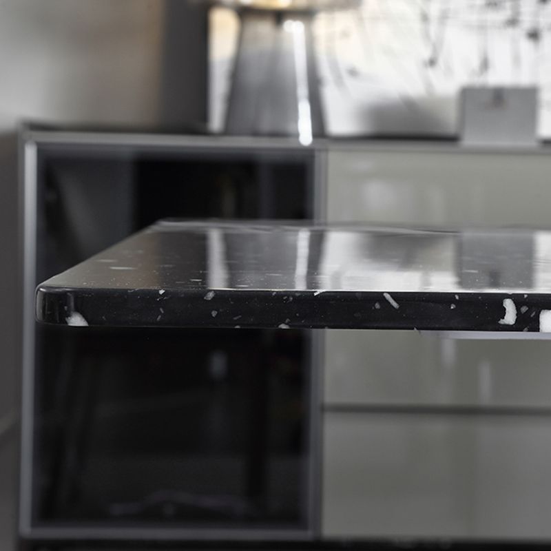 Black Stone Dining Table Set with Solid Back Chairs 1/2/4/5/7 Pcs Modern Dinette Set