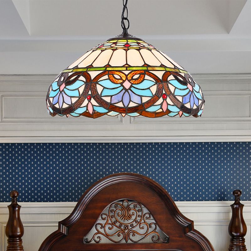 Stained Glass Dome Pendant Lighting Victorian Single Light Hanging Ceiling Light for Dining Room