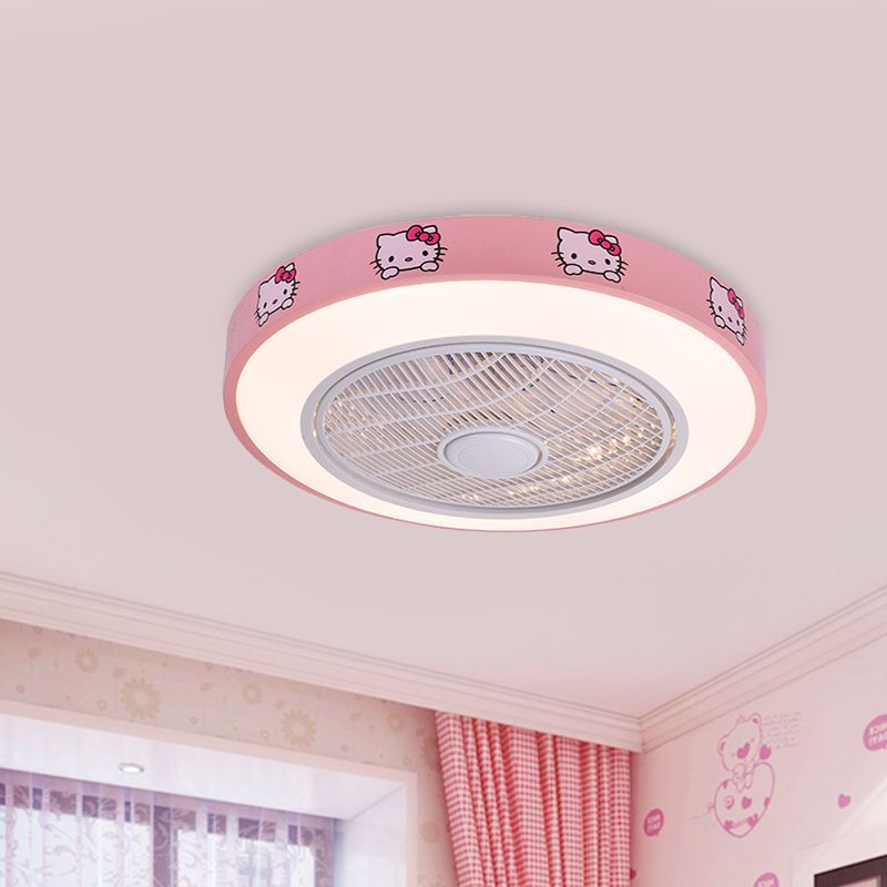 19.5 "de ancho acrílico Circular semi flanpletería Lámpara de ventilador de techo colgante de niños LED LED en blanco/azul/rosa