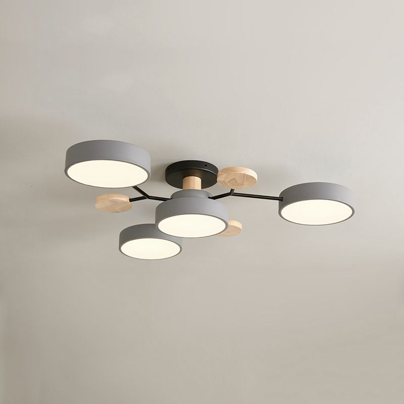 4-Heads Round Semi Flush Mount Light Modern Style Metal Led Flush Light