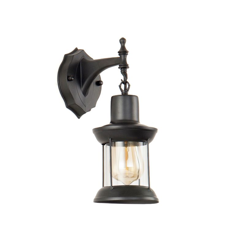 Clear Glass Black Sconce Light Lantern 1-Light Industrial Wall Lamp Fixture for Kitchen
