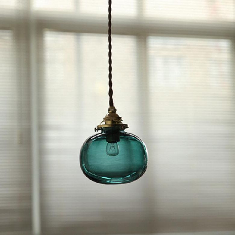 Brass Lamp Holder Pumpkin-shaped Hanging Light Modern Style Simplicity Glass Pendant for Bedroom Dining Room