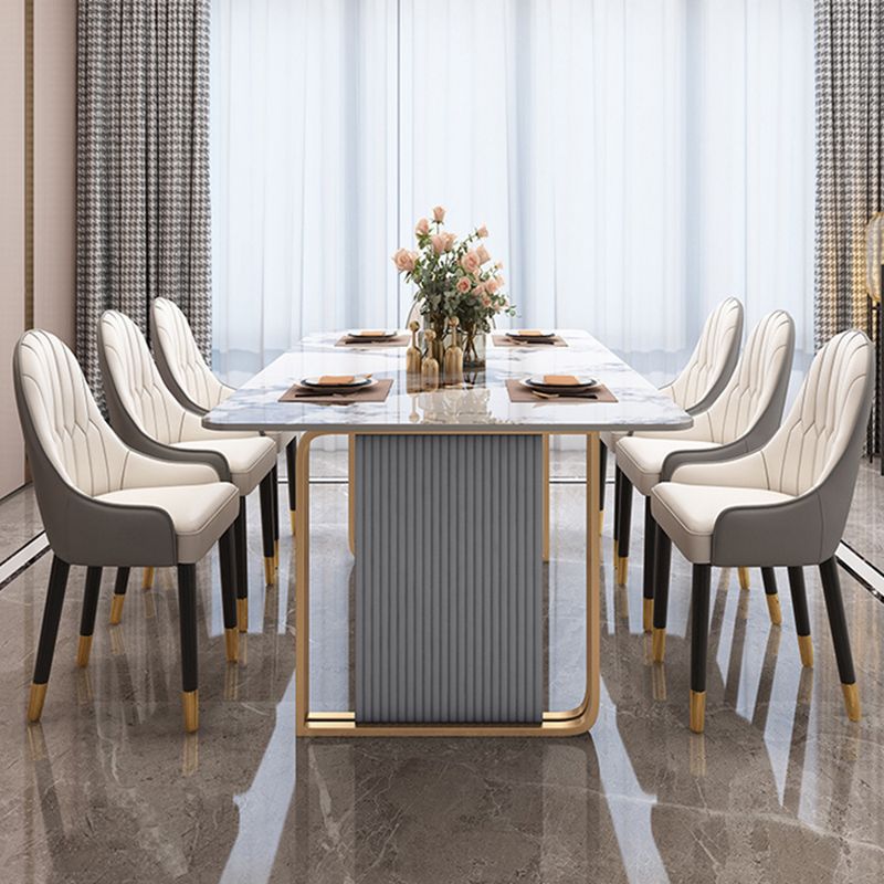 Modern Sintered Stone Dining Table Set with Rectangle Table and Metal Base Dining Set for Home Use