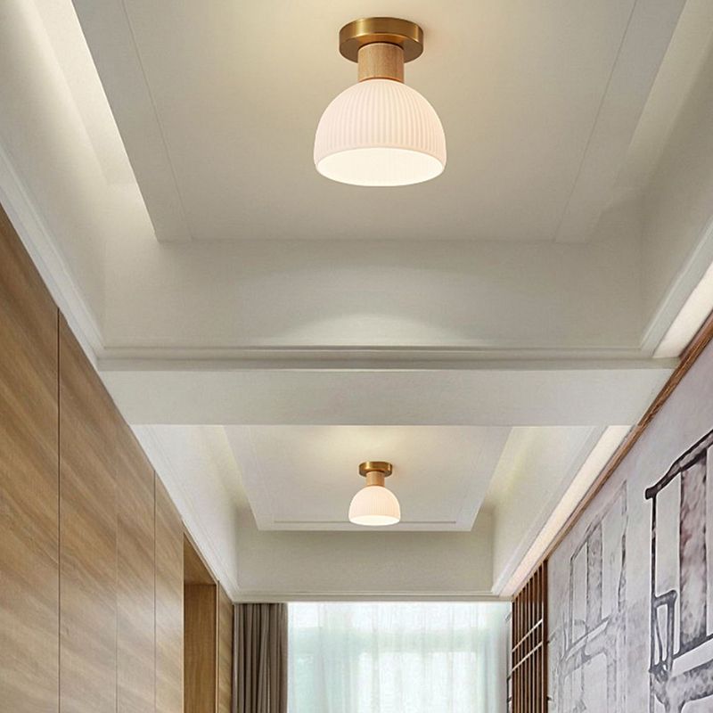 Modern Ceiling Light Wooden Flush Mount Ceiling Light Fixture with Glass Shade