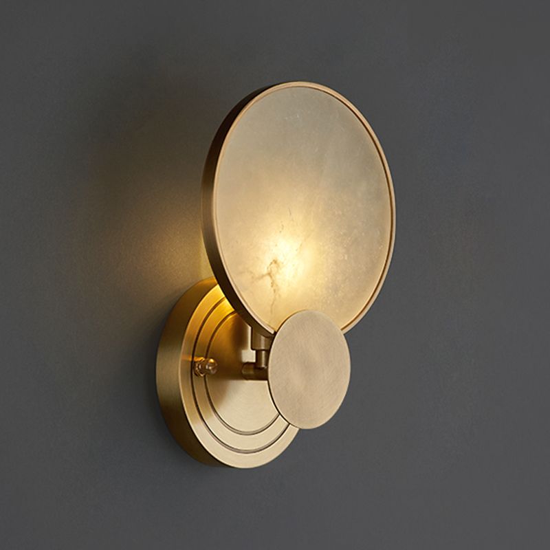 Retro Style Brass Wall Light Round Shape Gold Wall Sconce with Mica for Living Room