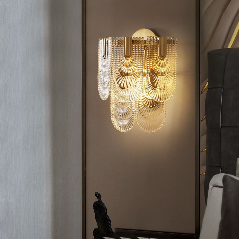 Contemporary 3- Light Wall Mounted Fixture Brass and Glass Wall Sconce