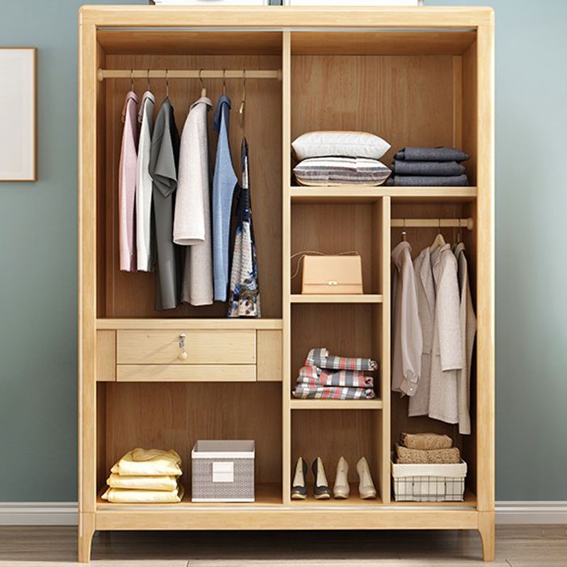 Traditional Solid Wood Wardrobe Freestanding Wardrobe with Self Close Drawers and Doors