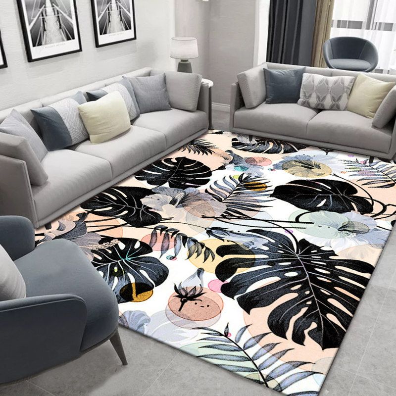 Glam Nordic Area Rug Multi-Colored Plant Carpet Stain Resistant Washable Anti-Slip Backing Rug for Sitting Room