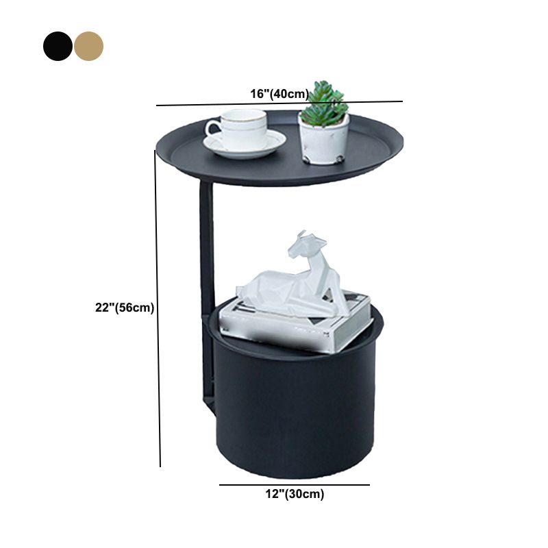 Modern Round Slate/ Iron Top Side Table 22" Tall Abstract End Table with Storage