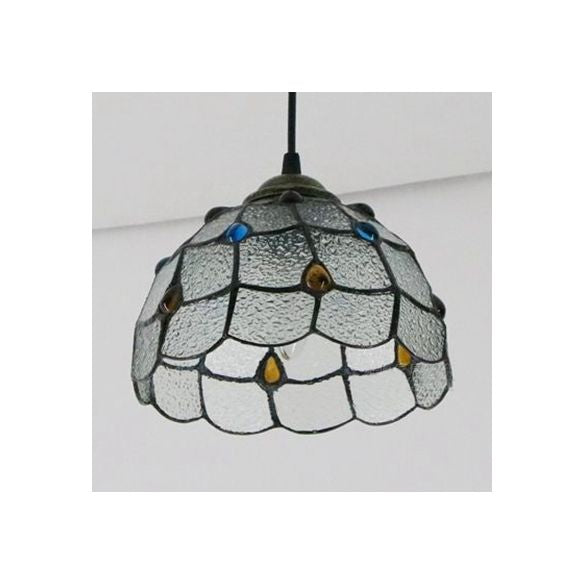 Wide Flare White/Blue/Textured White Handcrafted Art Glass Ceiling Light Tiffany-Style 1 Head Suspended Lighting Fixture