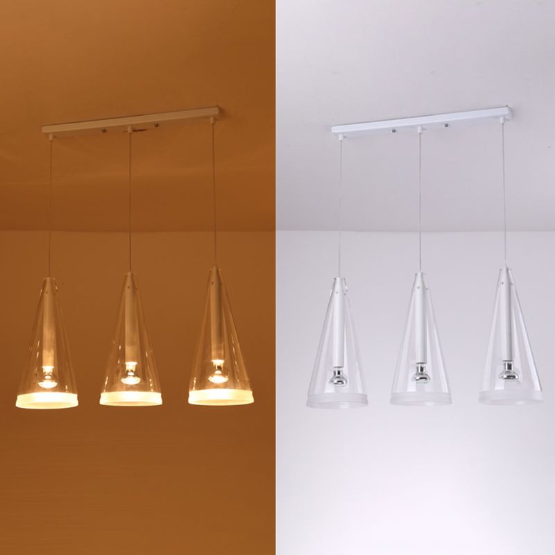 Transparent Glass Conical Pendant Lighting Minimalist White Hanging Light for Dining Room