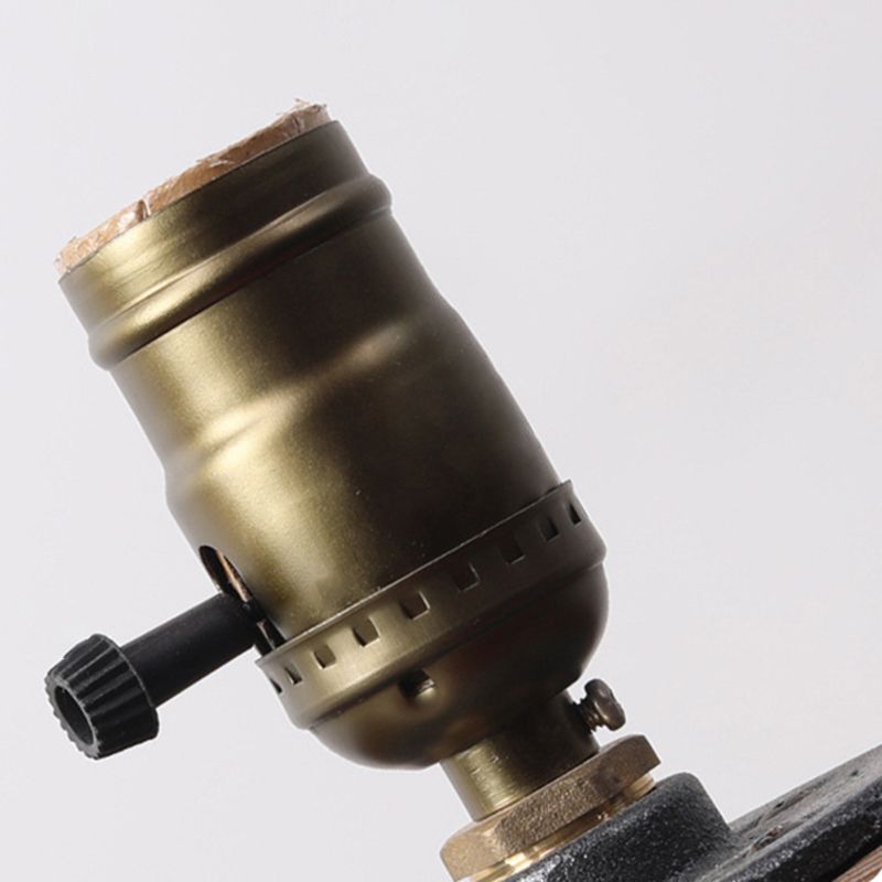 1-Light Distressed Brass Table Lamp Industrial Shadeless Metal Night Lamp with Wooden Base