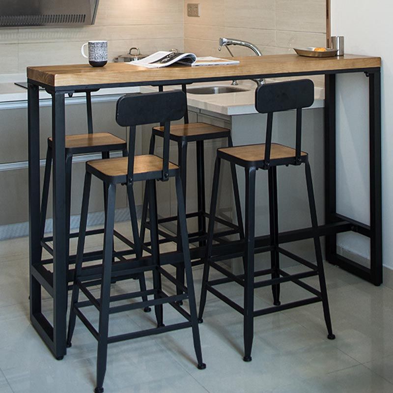 Industrial Solid Wood Bar Table Set Rectangular 1/5 Pieces Counter Table with High Stools