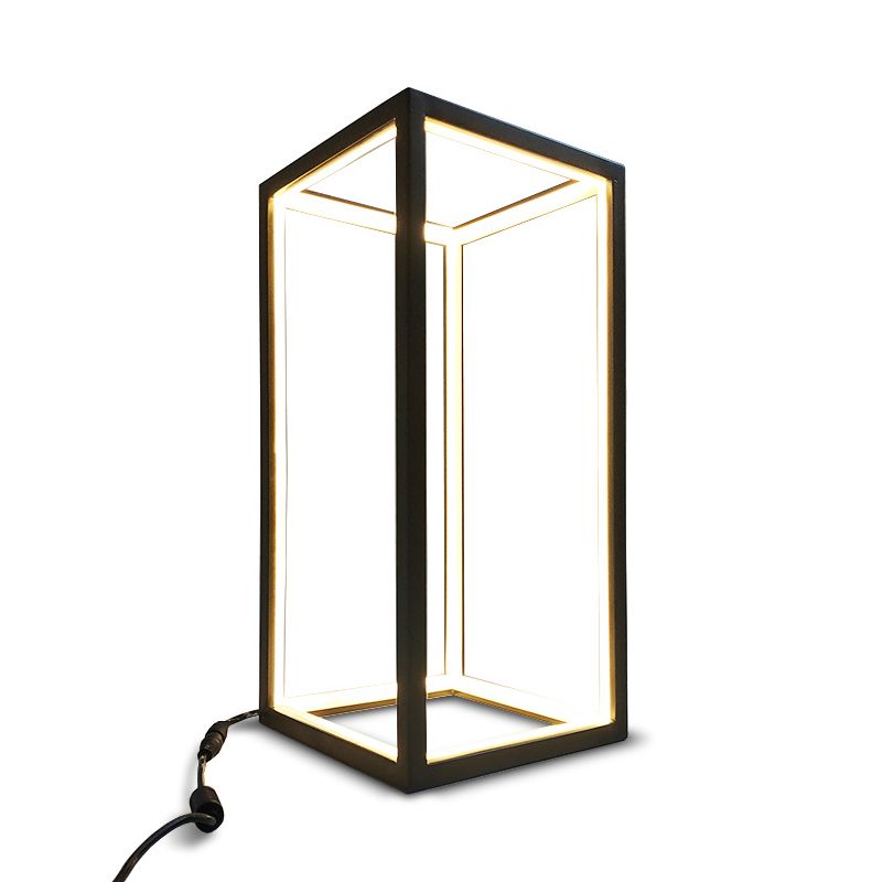 Black Rectangular Linear Table Lamp Modern Creative Metal LED Nightstand Light