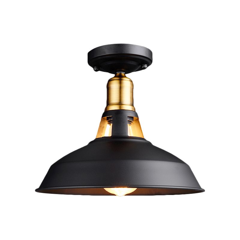 Plafonnier de grange rétro élégant, 1 lumière en métal, luminaire Semi-affleurant en noir/blanc pour Foyer