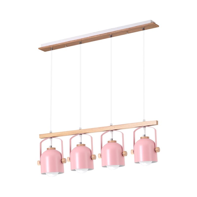 Nordic Style Dome Island Light 3/4 Lights Wooden Chandelier Lighting with Metal Shade