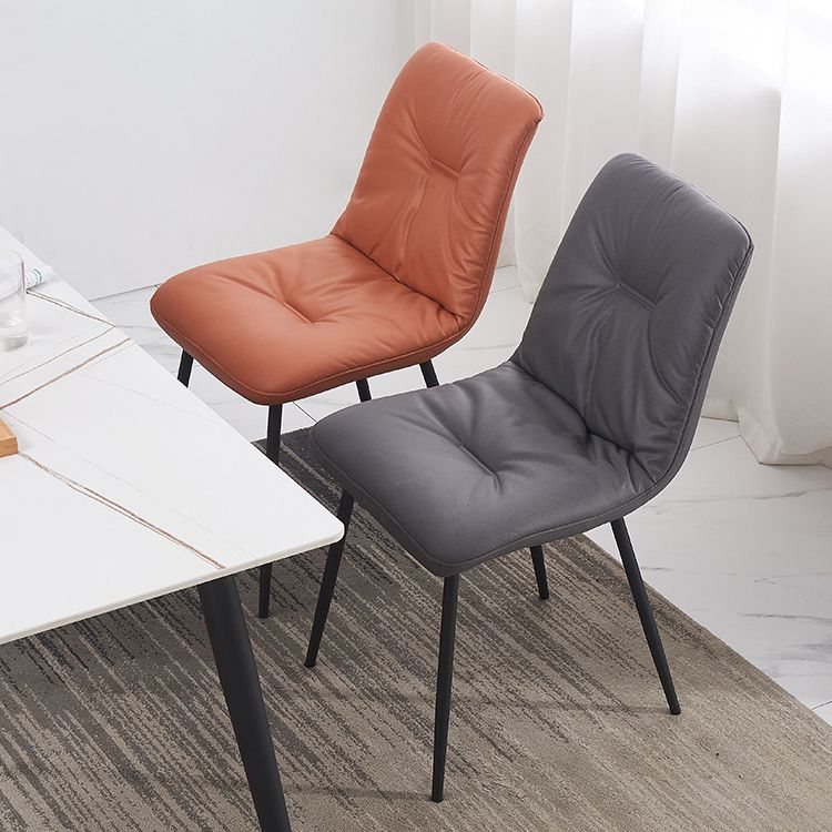 Contemporary Faux Leather Armless Dining Chairs Metal Dining Chair for Home Use