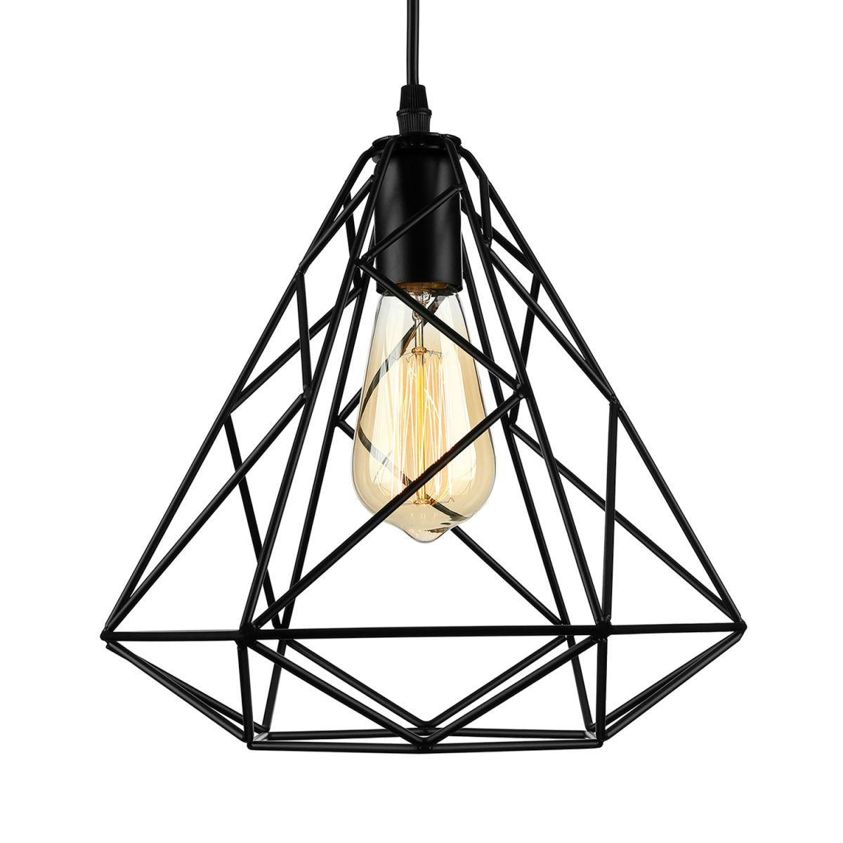 Open Cage Metallic Hanging Ceiling Light Retro Loft 1 Head Dining Room Ceiling Pendant Light in Black