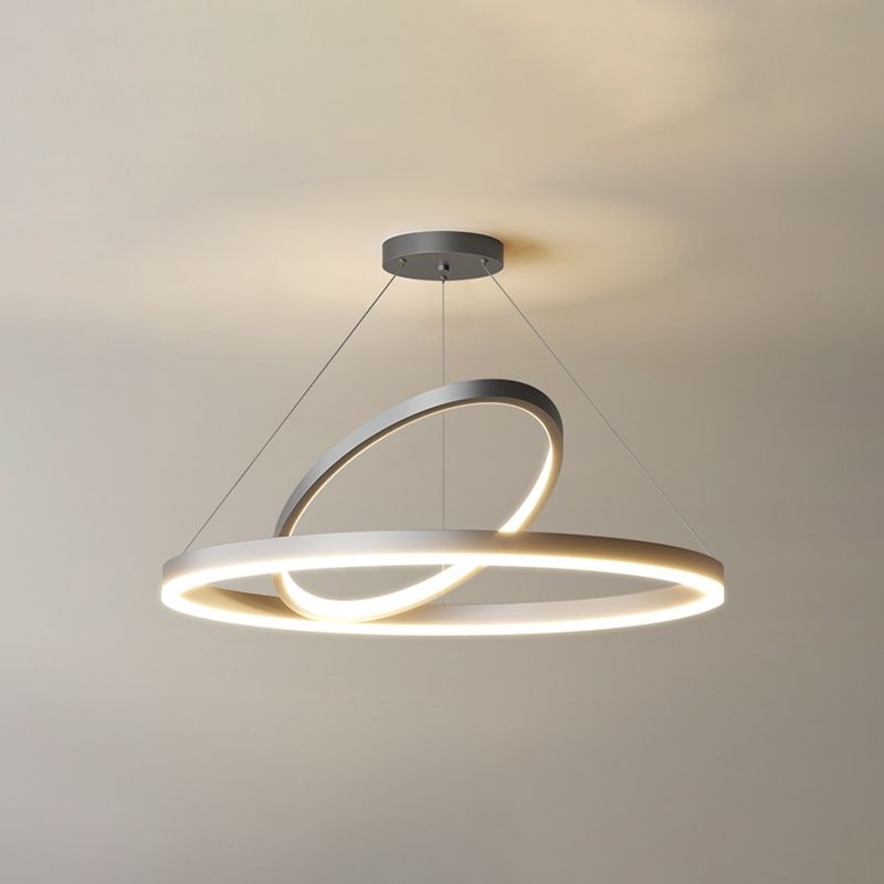 Circular LED Chandelier Metal Simple Style Pendant Light Fixture in Black