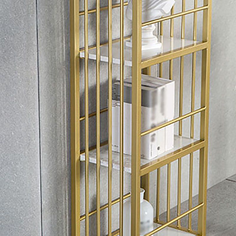 Marble Indoor Glam Bar Dining Table Gold Iron Double Pedestal Bistro Table with Shelve