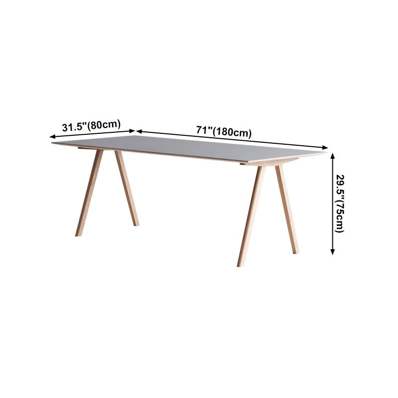 Rectangle Minimalist Dining Table Two-Color Fixed Table with Solid Wood