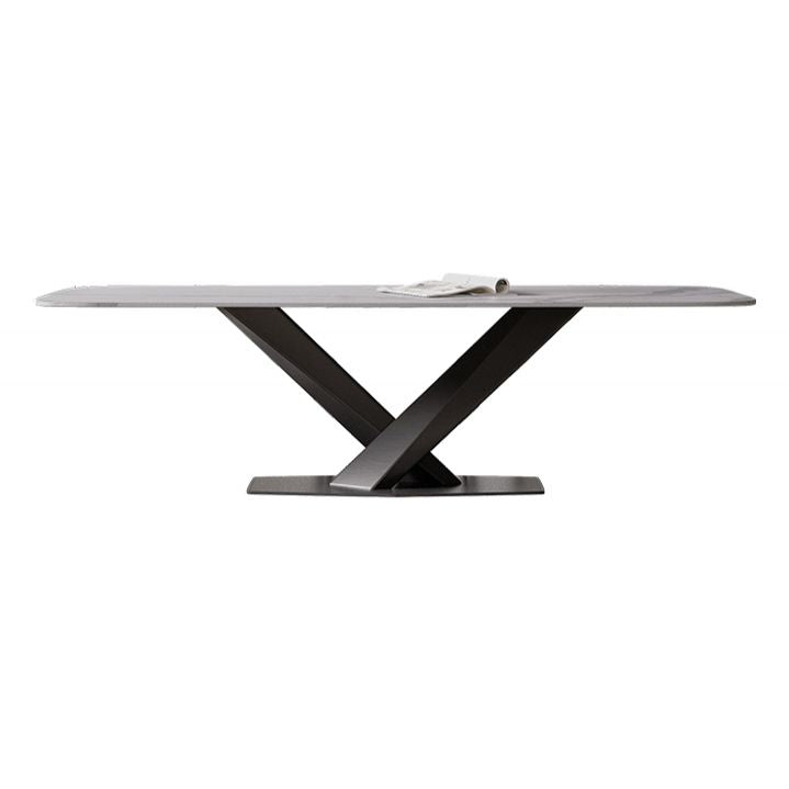 Modern Stone Top White Rectangular Dining Table with Black X-Base