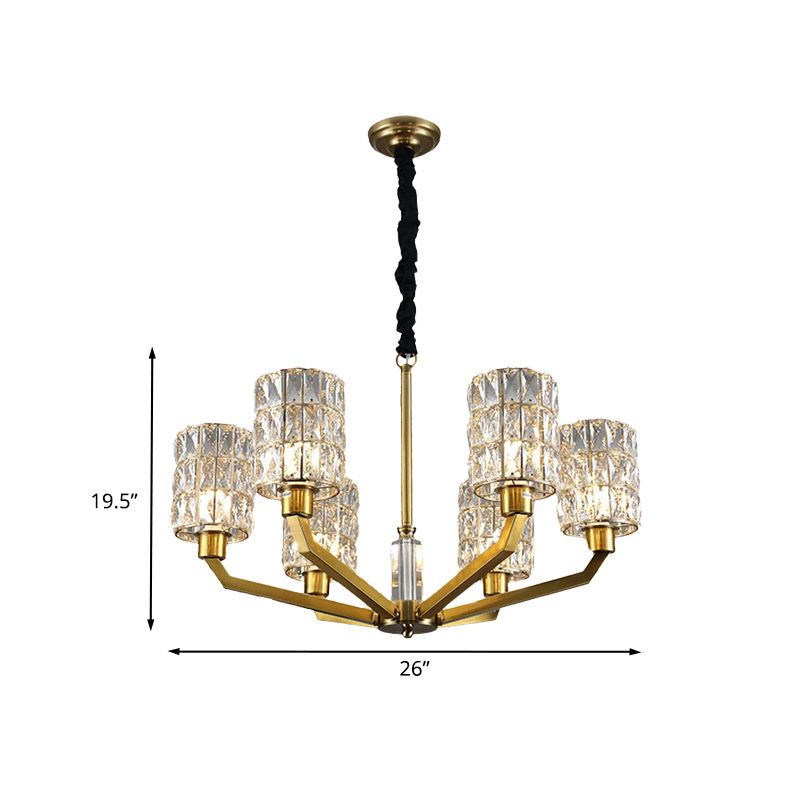 6 hoofden slaapkamer hanger kroonluchter modernisme goudhangende lamp met cilinder kristal schaduw