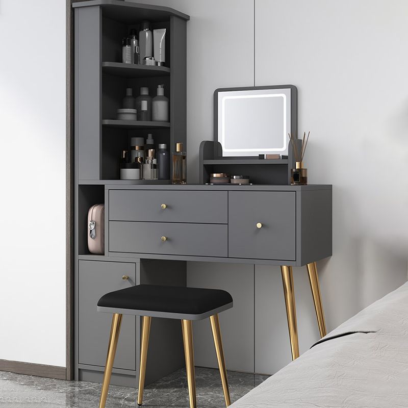 Glam Style Wood-based Material White/grey Dressing Table with Drawers and Storage Shelves