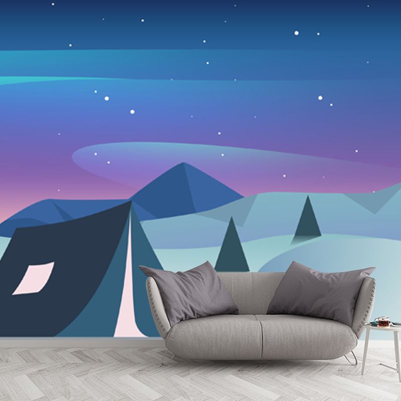 Scandinavian Wilds Aurora Mural Decal Blue Bedroom Wall Art, Custom Size Available