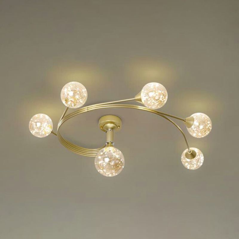 Metal Ball Shade Flush Ceiling Light Modern Style Multi Lights Flush Mount Fixture in Gold