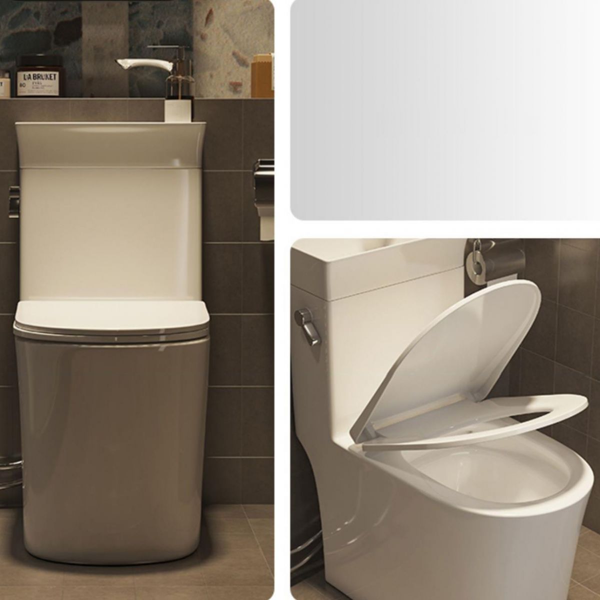 1-Piece Elongated Flush Toilet Ceramic Toilet Bowl with Wash Basin