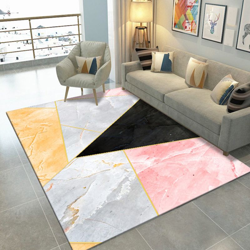 Apricot Modern Area Rug Geometric Pattern Polyester Area Carpet Stain Resistant Rug for Home Decor