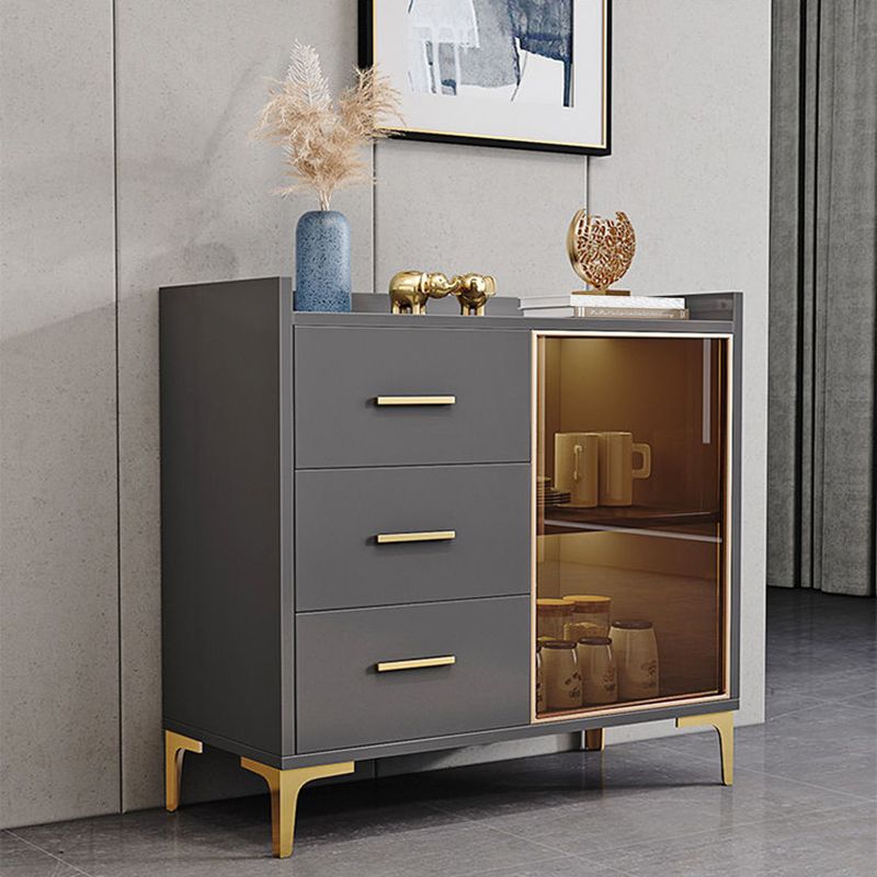Wood Glass Doors Contemporary Buffet Sideboard with Cabinets and Drawers