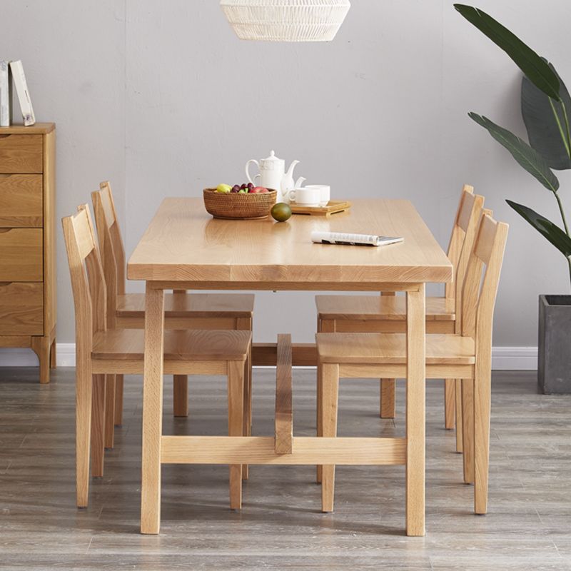 Modern Rectangular Light Brown Solid Wood Dining Table with Trestle