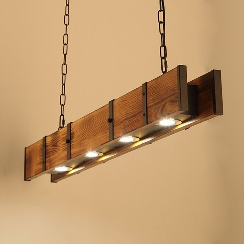 Linear Wood Island Lighting Industrial Loft Vintage Ceiling Lights for Bar