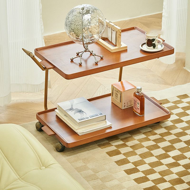 Modernistic End Slide Table Living Room Rectangular with Storage Solid Wood