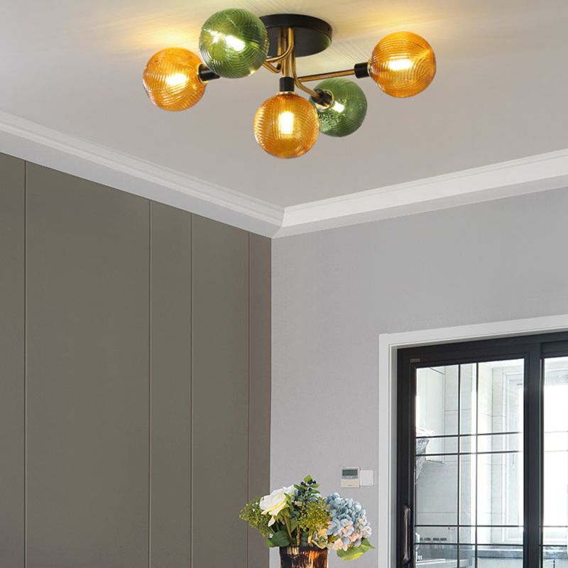 Luz de techo de bola de vidrio Luz de montaje de semi descarga posmoderna para sala de estar para sala de estar