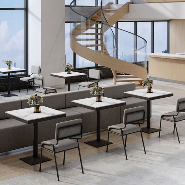 Metal Industrial Square Dining Table Sintered Stone Top Table with Black Pedestal