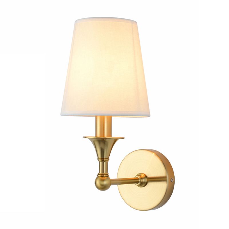 Traditional Cone Wall Lamp 1/2-Bulb Fabric Wall Mounted Light Fixture in Antiqued Gold