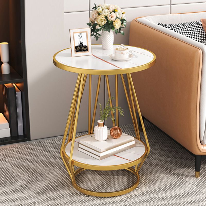 Modern Slate Round Side Table 19.69" W Metal Pedestal End Table with Shelf