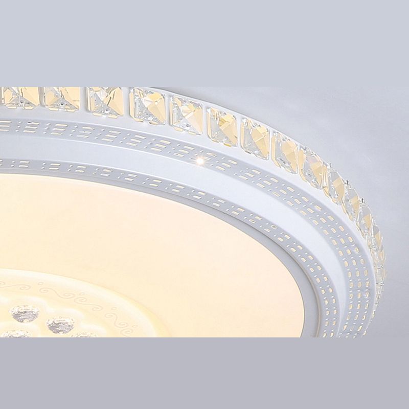 Circular Crystal Flush Mounted Lamp Simple Style White LED Ceiling Light for Living Room