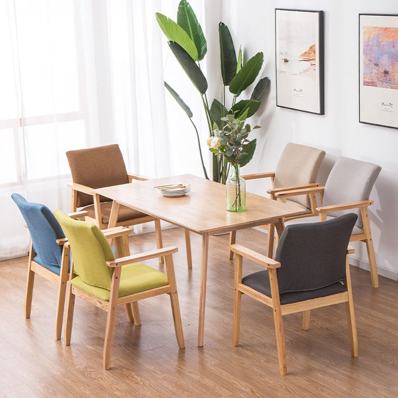 Scandinavian Rubberwood Solid Back Arm Chair Wood Dining Chair for Home