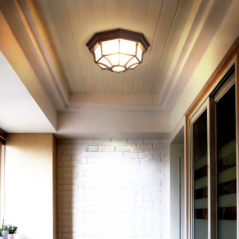Waterproof LED Ceiling Light Traditional Flush-mount Lamp with Glass Shade for Balcony