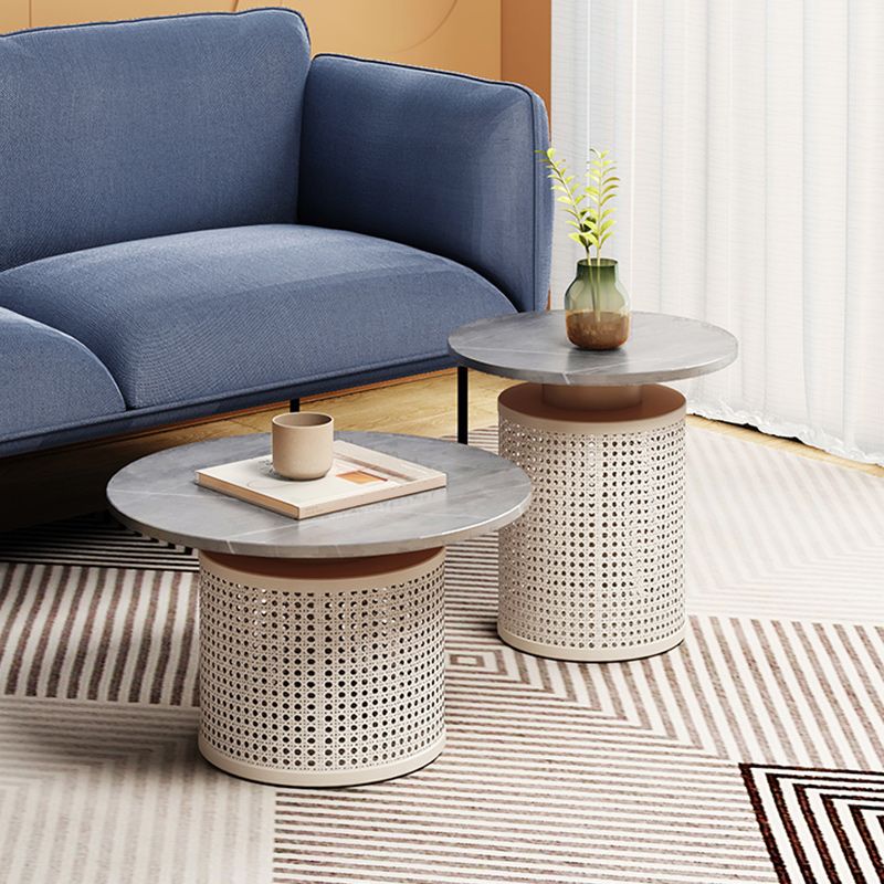 Contemporary Round Cocktail Table Slate Frame Coffee Cocktail Table