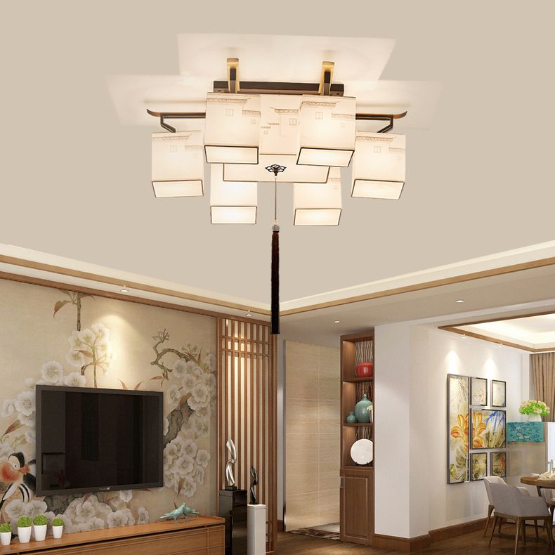 White Fabrics Ceiling Light in Traditional Style Geometric Flush Mount for Bedroom