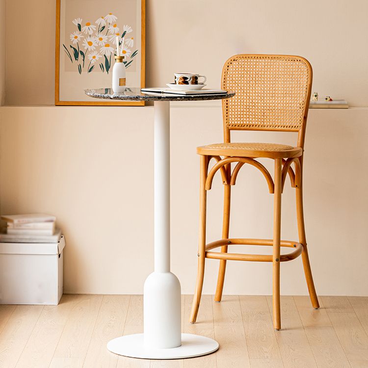 Industrial Steel Bar Dining Table Terrazzo Top Indoor Bistro Table with Single Pedestal