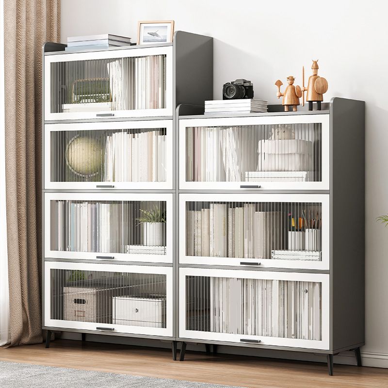 Wooden Engineered Wood Bookcase with Doors Closed Back Bookshelf Doors Included